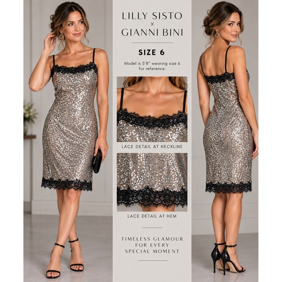 Gianni Bini Dresses & Skirts - Lilly Sisto x Gianna Bini Allegra Sequin Lace Slip Dress Silver Size 6 NWT